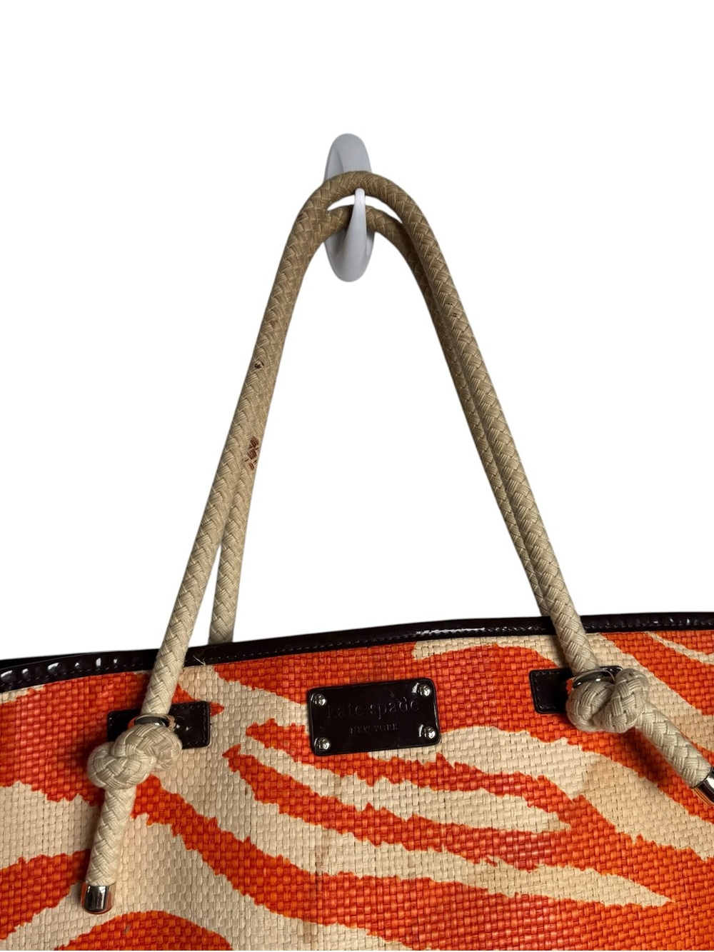 Kate Spade Wicker and Rope Tote Bag Orange Beige Zebra Print Beach Vacation - Picture 5 of 16